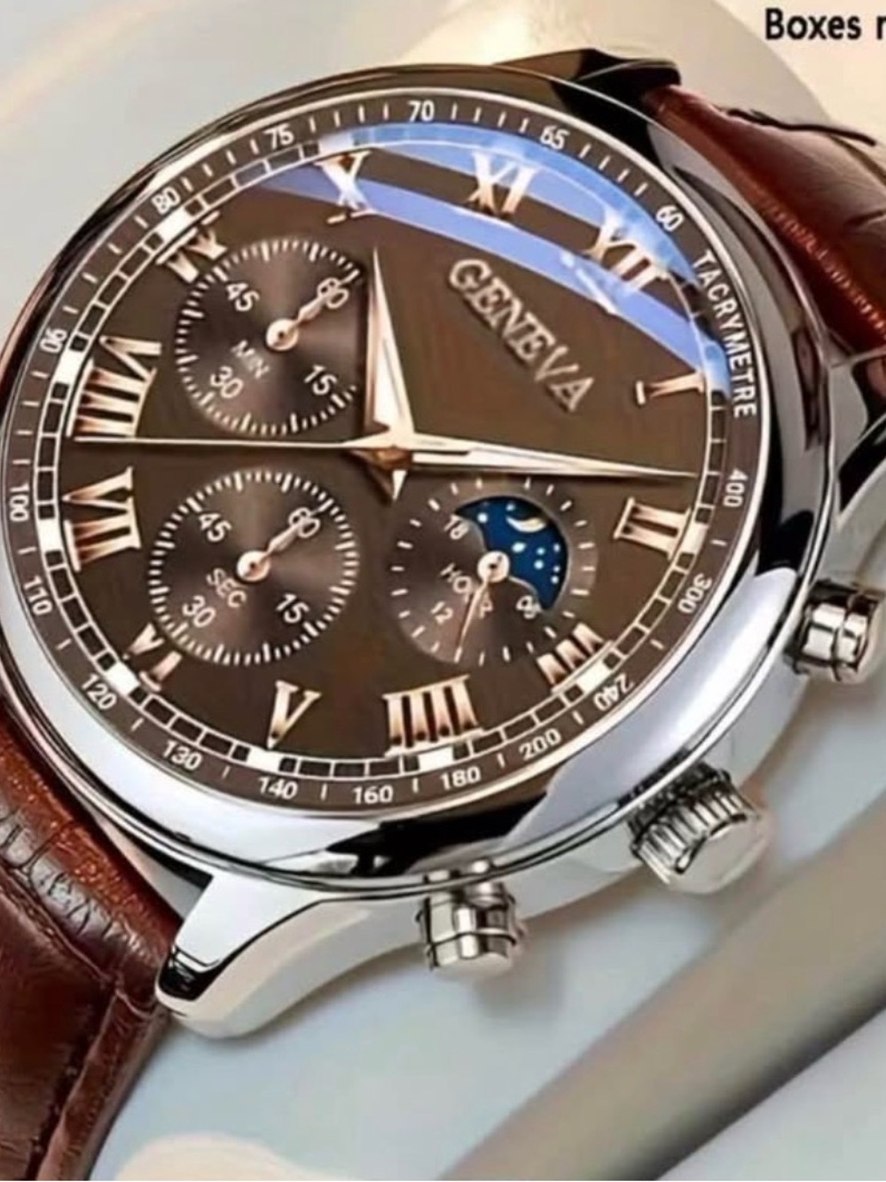 Geneva Brown Dial Men's Watch with Brown Leather Strap